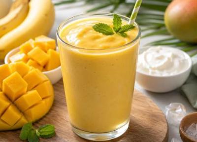 طرز تهیه اسموتی انبه و موز؛ نوشیدنی با بافت خامه ای و خنک طرز تهیه اسموتی انبه و موز؛ نوشیدنی با بافت خامه ای و خنک